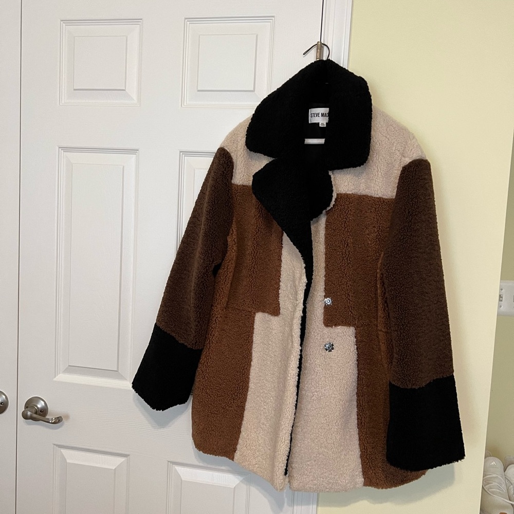 Steve Madden Multicolor Teddy Jacket - Black, Brown, Cream. Never worn. NWOT